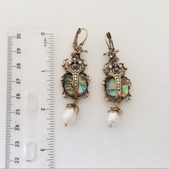 2/$25 Scarab Beetle Skull Faux Pearl Drop Earrings - Picture 8 of 8